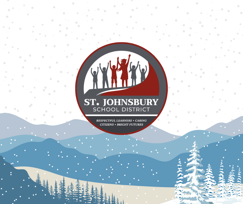 winter landscape and STJSD logo